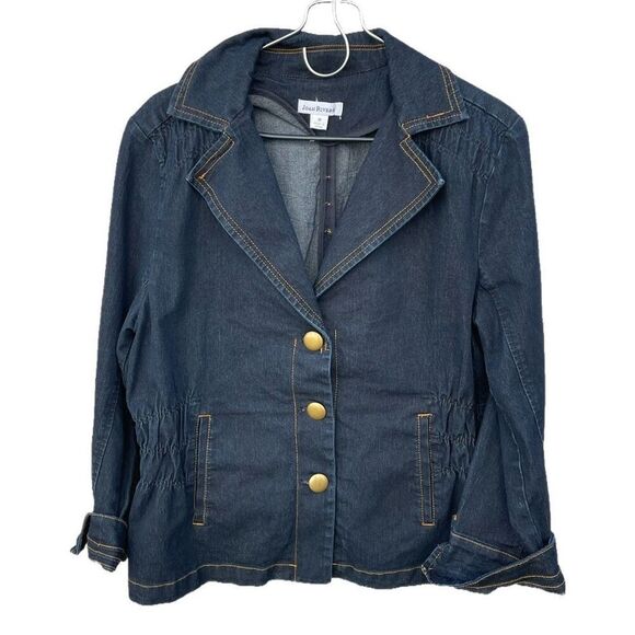 Joan Rivers Jackets & Blazers - Joan Rivers size M dark wash rushed waist shoulders denim jacket.